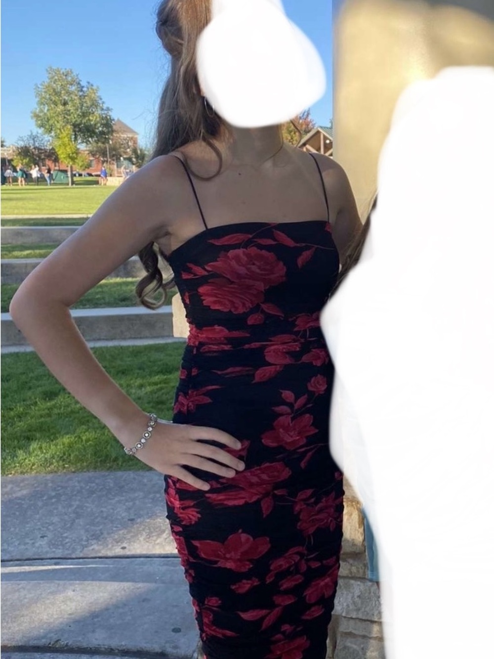 Macy's Black Midi Dress with Red Floral Print